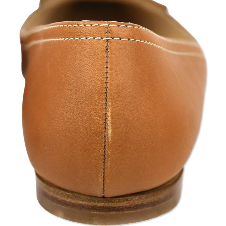 Manolo Blahnik Tan Leather Criss Cross Lace-Up Pointed Toe Loafer Flat