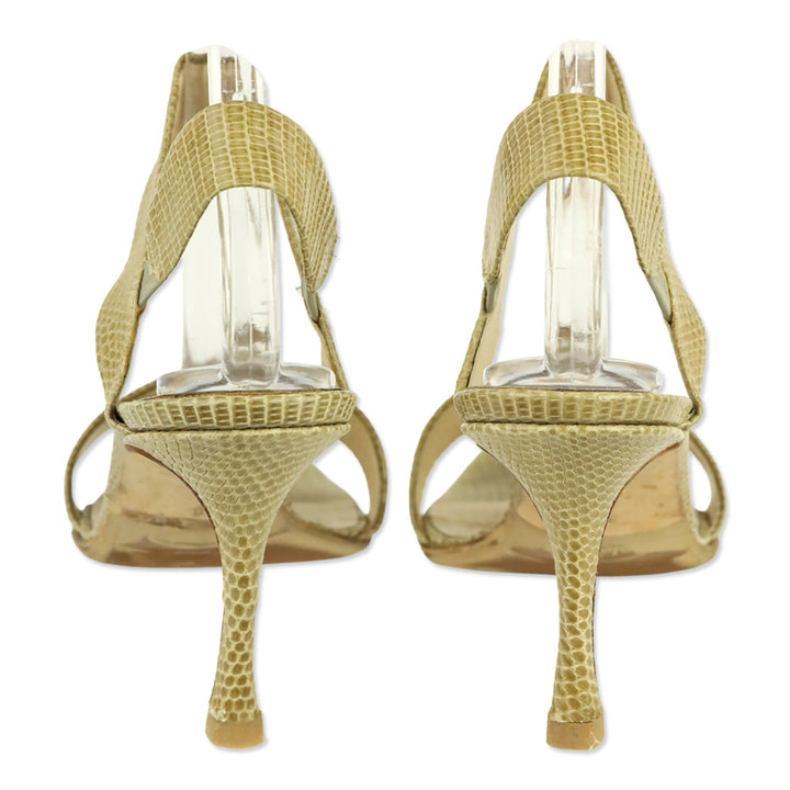 Manolo Blahnik Tan Lizard Leather Ankle Strap Sandal