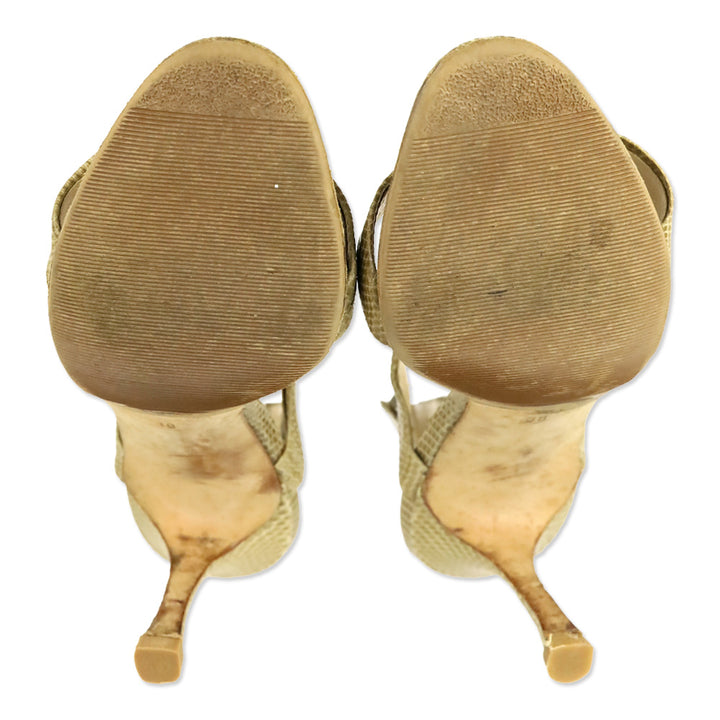 Manolo Blahnik Tan Lizard Leather Ankle Strap Sandal