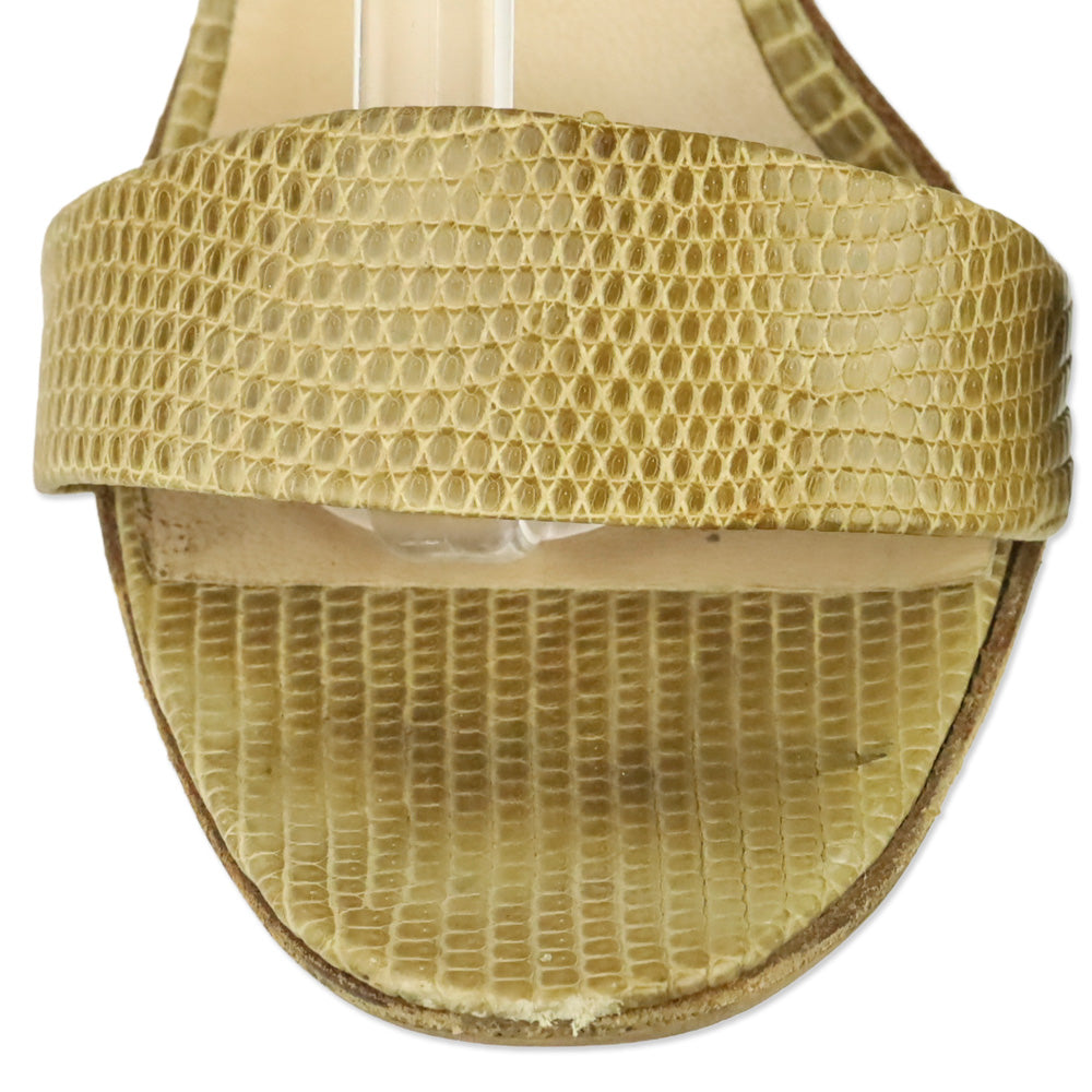 Manolo Blahnik Tan Lizard Leather Ankle Strap Sandal
