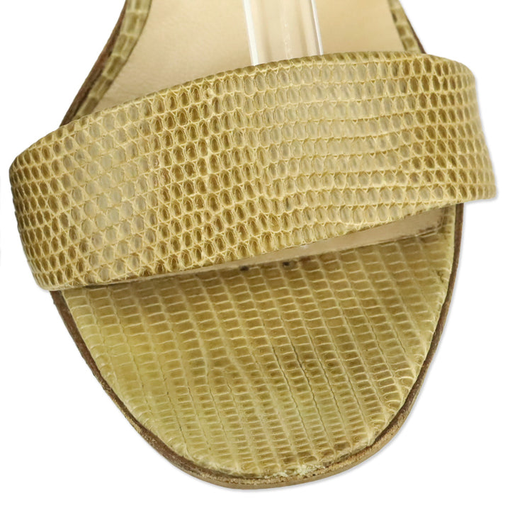 Manolo Blahnik Tan Lizard Leather Ankle Strap Sandal