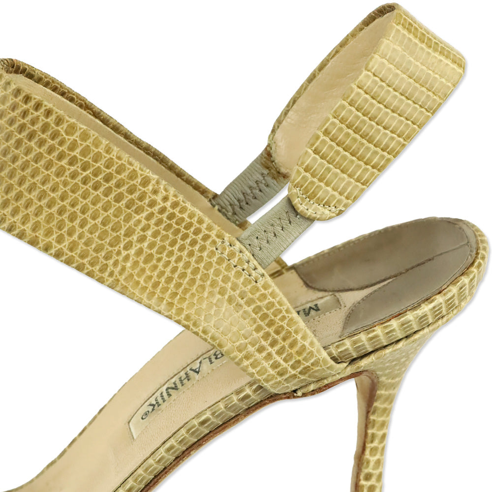 Manolo Blahnik Tan Lizard Leather Ankle Strap Sandal