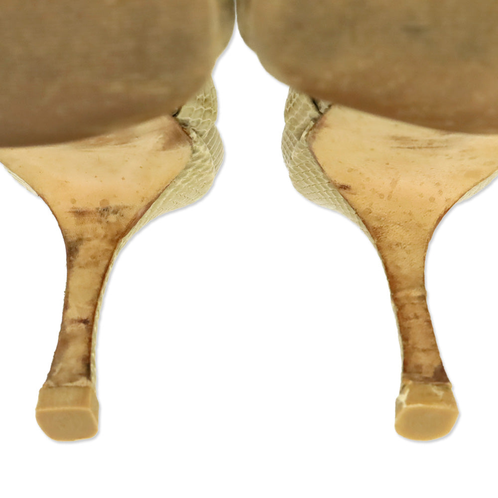 Manolo Blahnik Tan Lizard Leather Ankle Strap Sandal