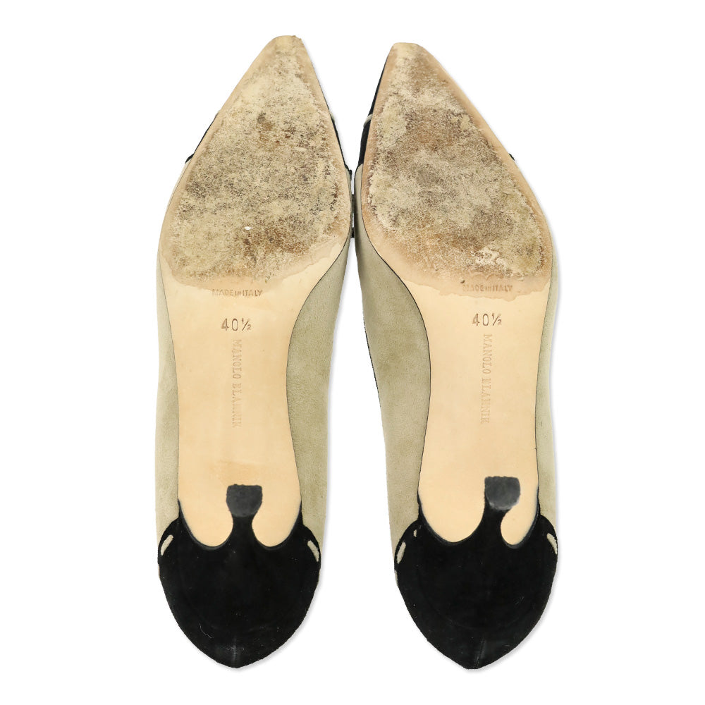 Manolo Blahnik Tan/Black Suede Bow Pumps