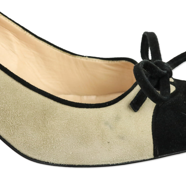 Manolo Blahnik Tan/Black Suede Bow Pumps