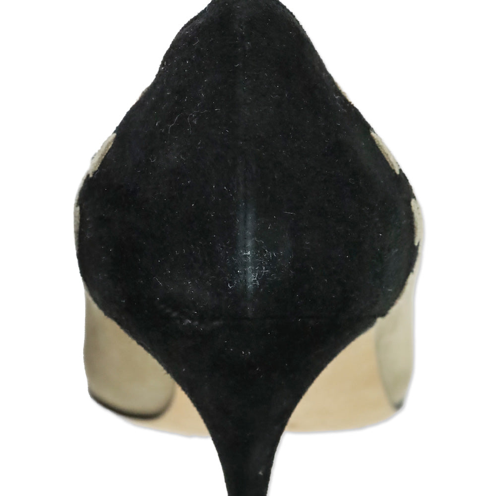 Manolo Blahnik Tan/Black Suede Bow Pumps