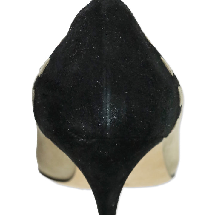 Manolo Blahnik Tan/Black Suede Bow Pumps