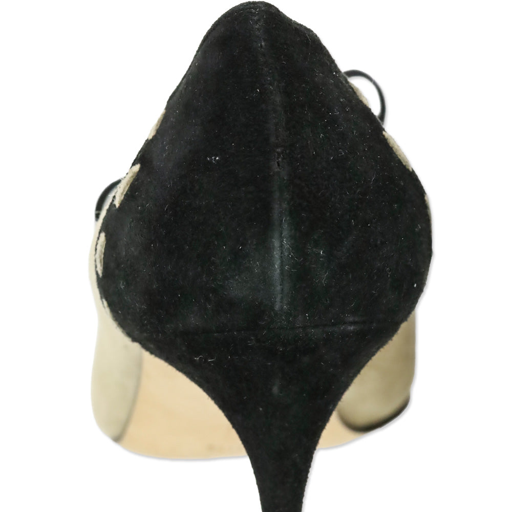 Manolo Blahnik Tan/Black Suede Bow Pumps