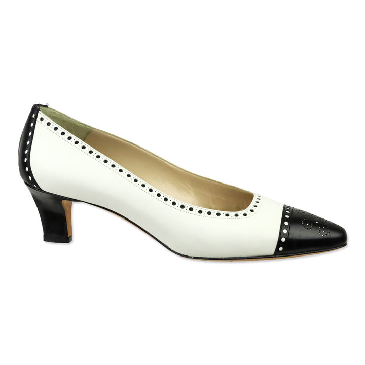 Manolo Blahnik White/Black Leather Brogue Pump