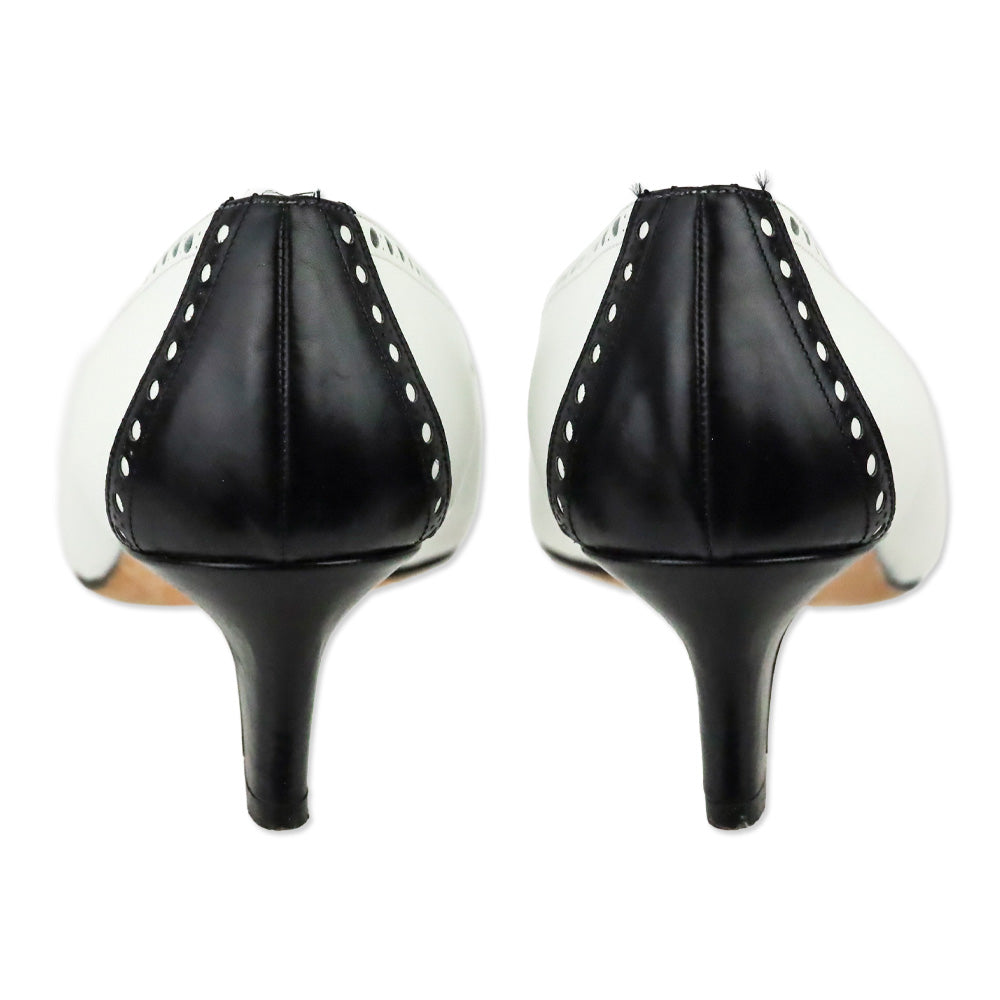 Manolo Blahnik White/Black Leather Brogue Pump