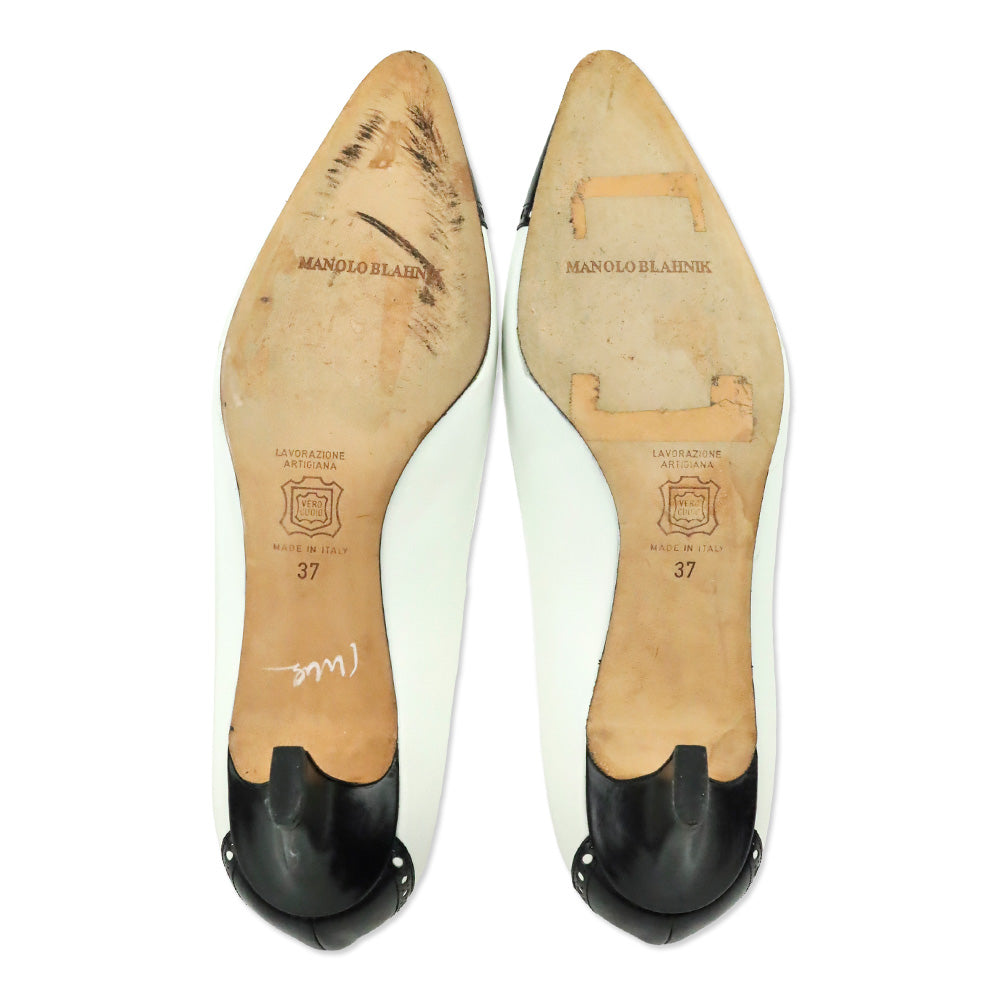 Manolo Blahnik White/Black Leather Brogue Pump