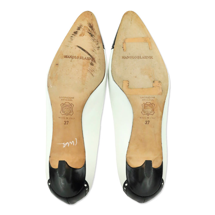 Manolo Blahnik White/Black Leather Brogue Pump