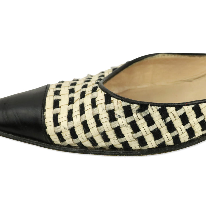 Manolo Blahnik White/Black Woven Slingback Pump with Leather Trim