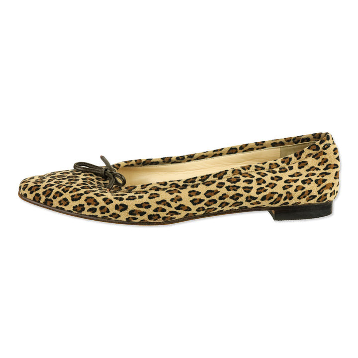 Manolo Leopard-Print Suede Bow Ballet Flats