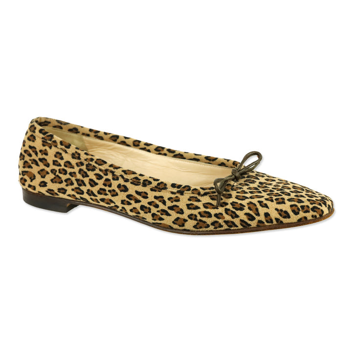Manolo Leopard-Print Suede Bow Ballet Flats