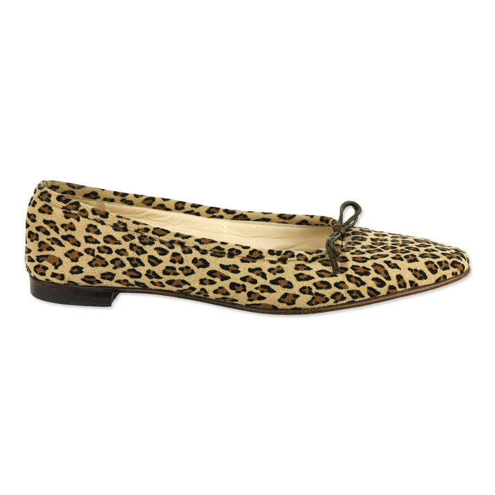 Manolo Leopard-Print Suede Bow Ballet Flats
