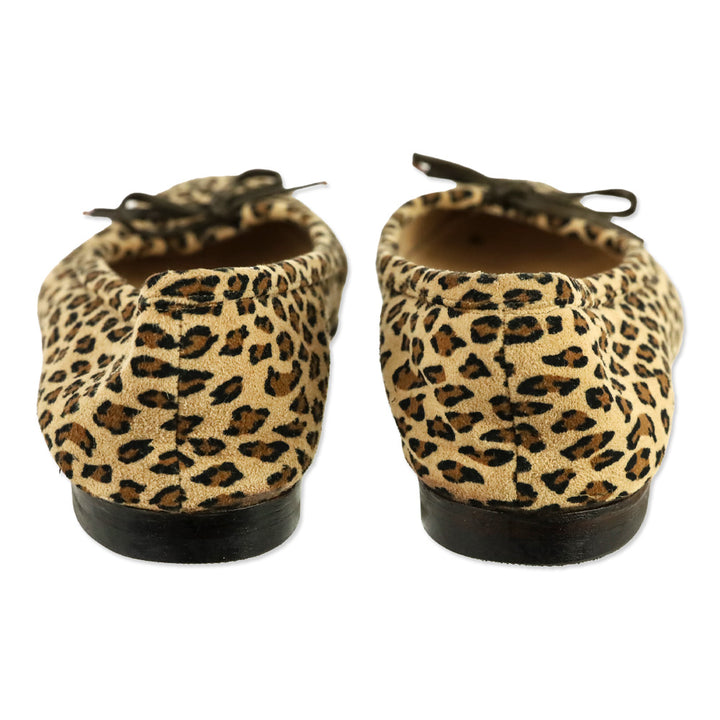 Manolo Leopard-Print Suede Bow Ballet Flats