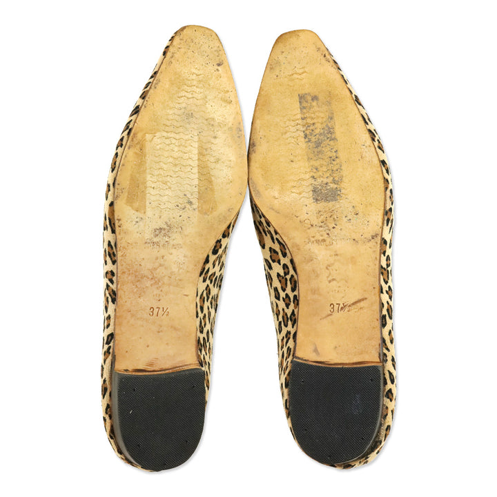 Manolo Leopard-Print Suede Bow Ballet Flats
