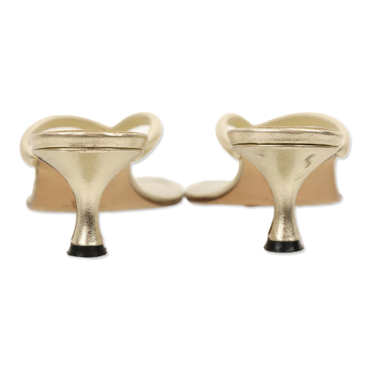 Manolo Blahnik Metallic Gold Leather Kitten Heel Thong Sandal
