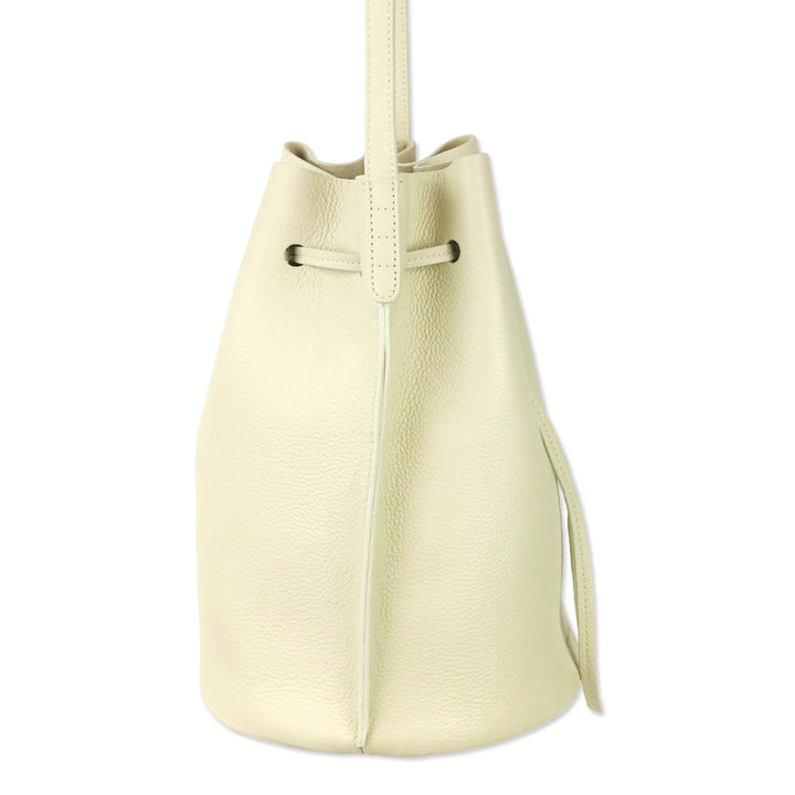 Mansur Gavriel Cream Grained Leather Drawstring Bucket Bag