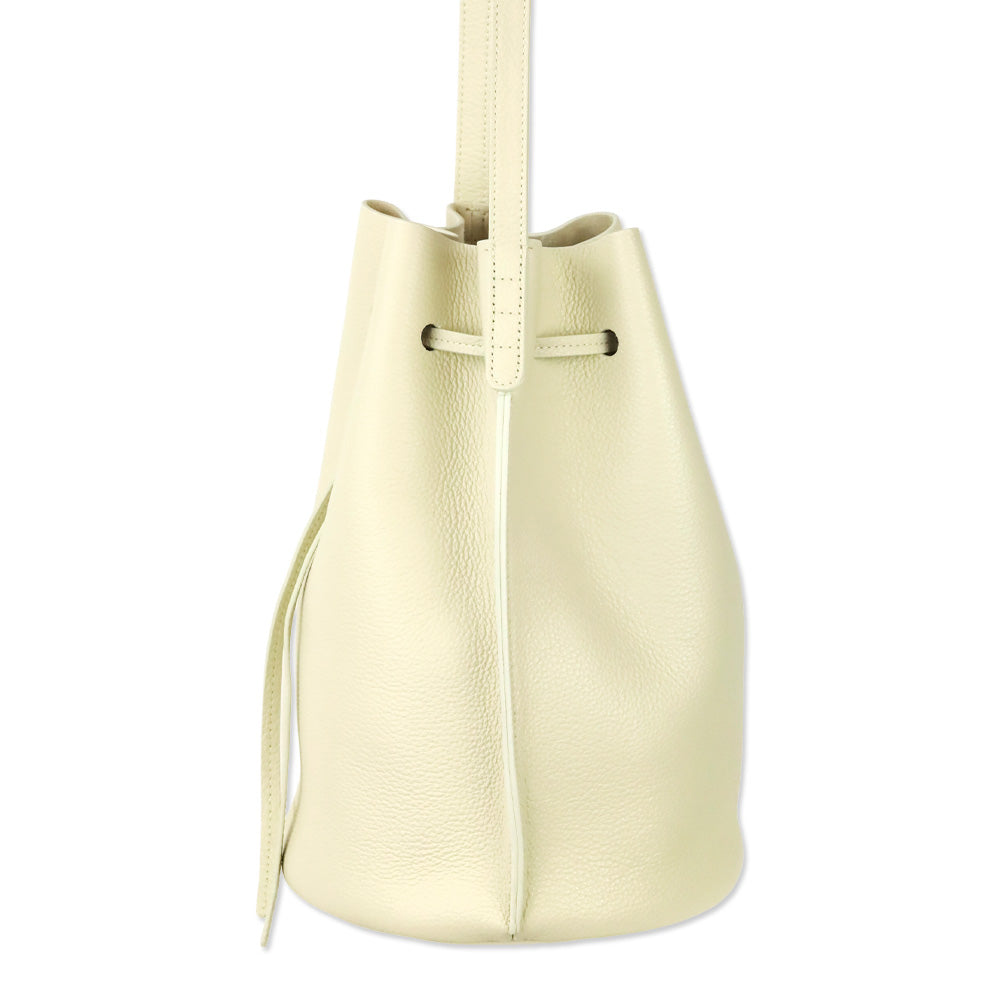 Mansur Gavriel Cream Grained Leather Drawstring Bucket Bag