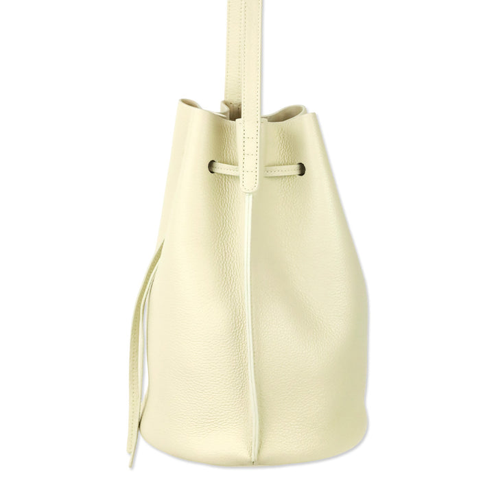 Mansur Gavriel Cream Grained Leather Drawstring Bucket Bag