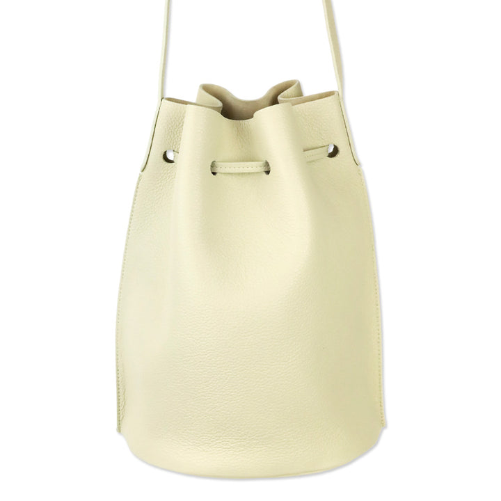 Mansur Gavriel Cream Grained Leather Drawstring Bucket Bag