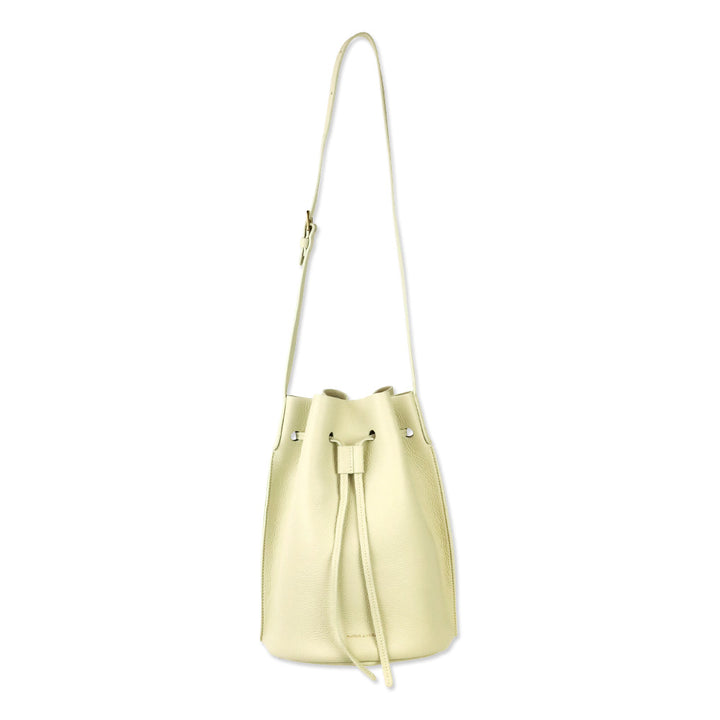 Mansur Gavriel Cream Grained Leather Drawstring Bucket Bag