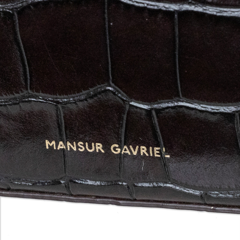 Mansur Gavriel Croc-Embossed Brown Leather Double-Zip Camera Crossbody Bag