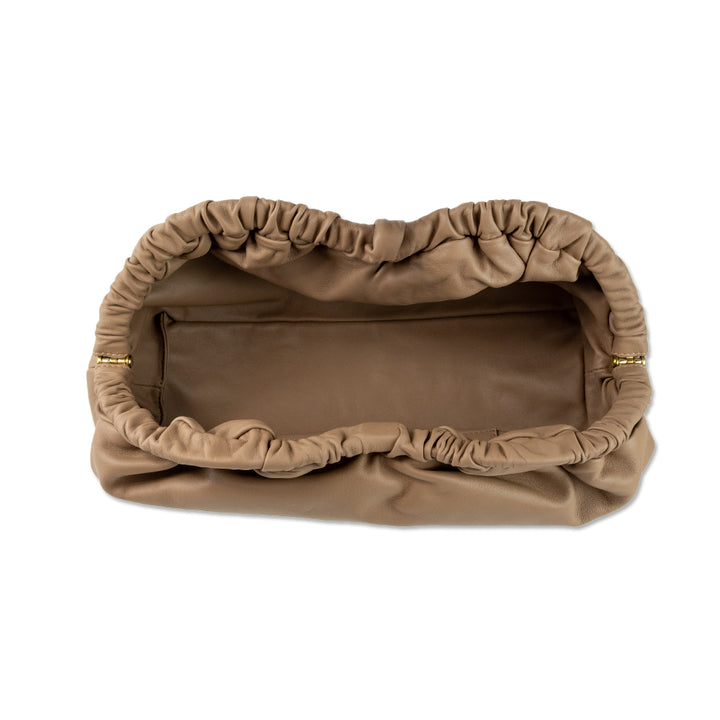 Mansur Gavriel Taupe Leather Oversized Cloud Clutch