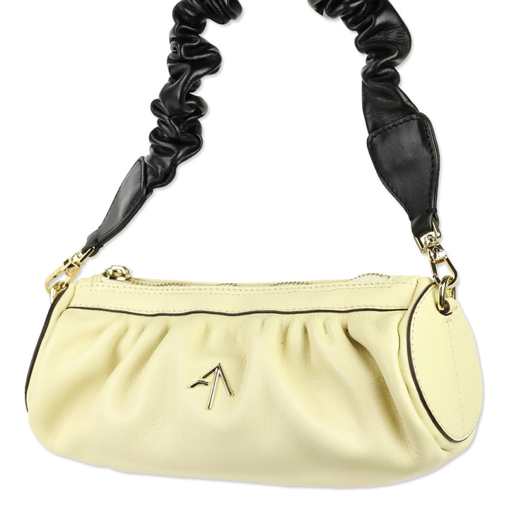 Manu Atelier Cream Black Ruched Mini Cylinder Xx Shoulder Bag