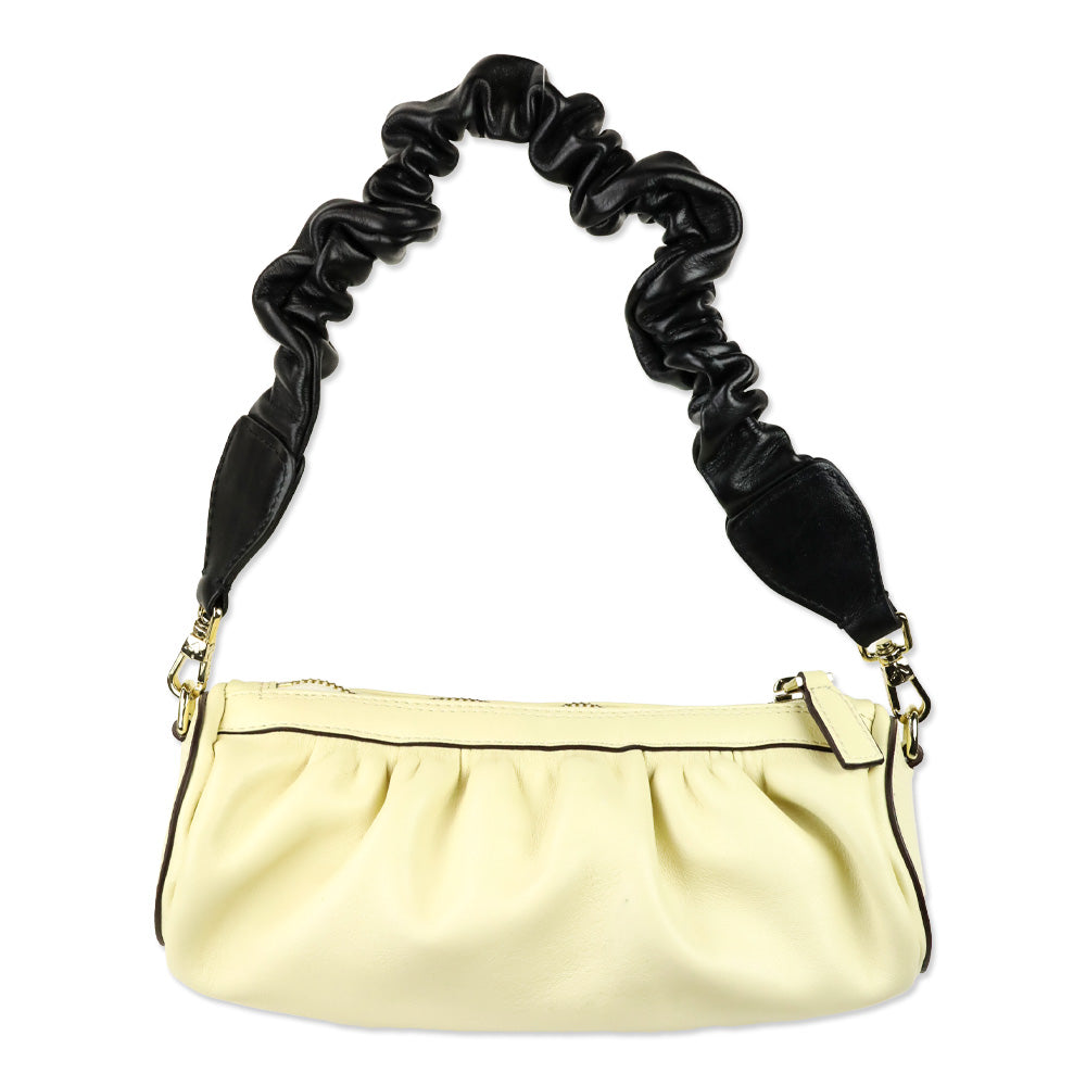 Manu Atelier Cream Black Ruched Mini Cylinder Xx Shoulder Bag