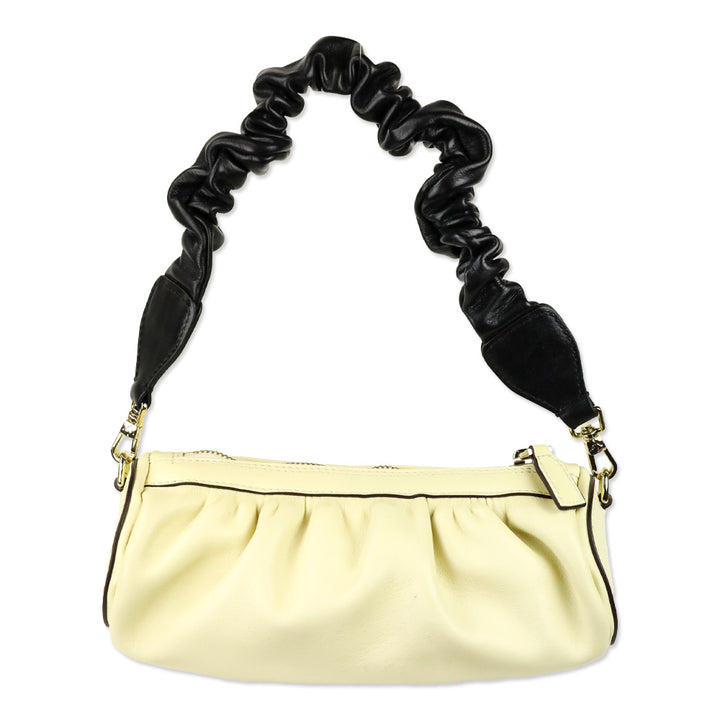 Manu Atelier Cream Black Ruched Mini Cylinder Xx Shoulder Bag