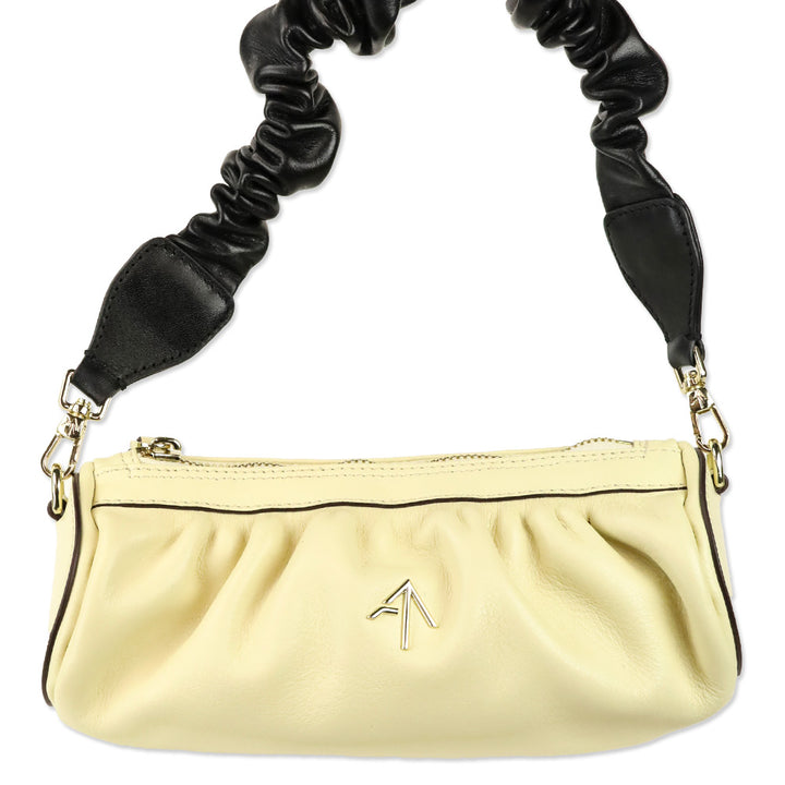 Manu Atelier Cream Black Ruched Mini Cylinder Xx Shoulder Bag