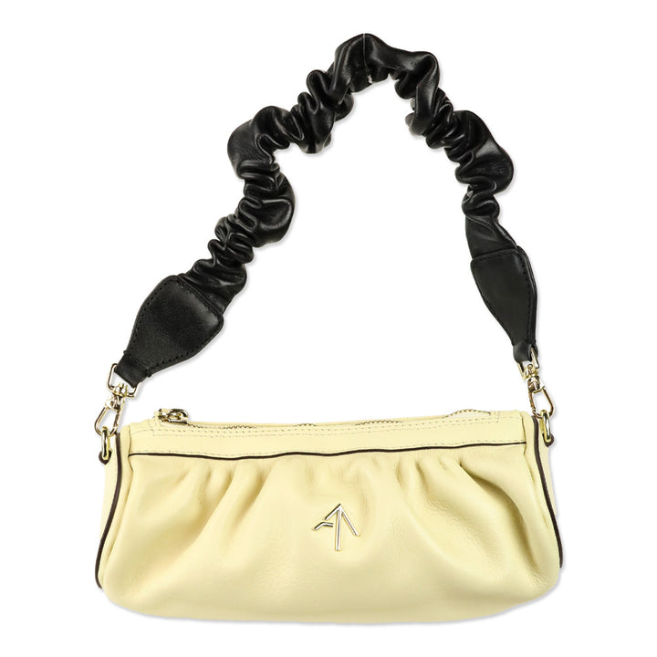 Manu Atelier Cream Black Ruched Mini Cylinder Xx Shoulder Bag