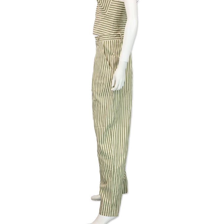 Mara Hoffman Marella Cream Olive Striped Pleated Wide-Leg Pants