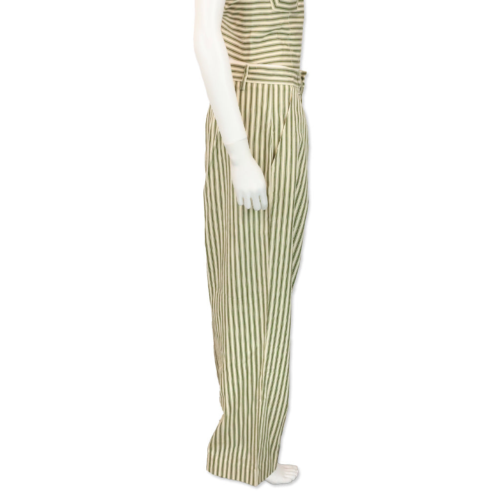 Mara Hoffman Marella Cream Olive Striped Pleated Wide-Leg Pants