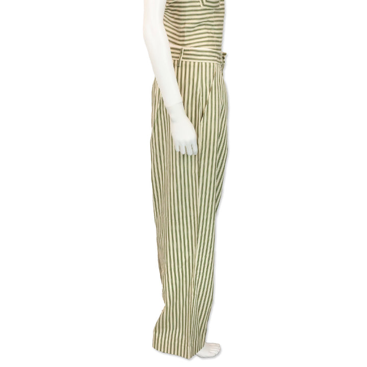 Mara Hoffman Marella Cream Olive Striped Pleated Wide-Leg Pants