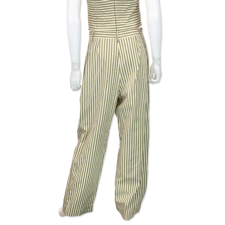 Mara Hoffman Marella Cream Olive Striped Pleated Wide-Leg Pants