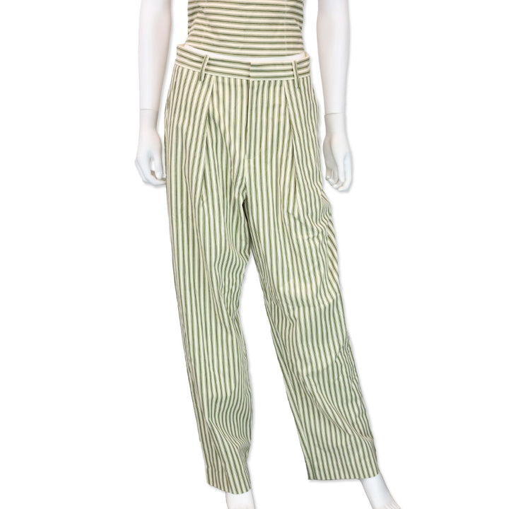 Mara Hoffman Marella Cream Olive Striped Pleated Wide-Leg Pants