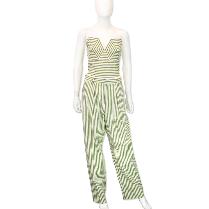 Mara Hoffman Marella Cream Olive Striped Pleated Wide-Leg Pants