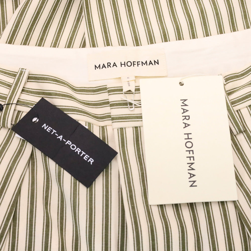 Mara Hoffman Marella Cream Olive Striped Pleated Wide-Leg Pants