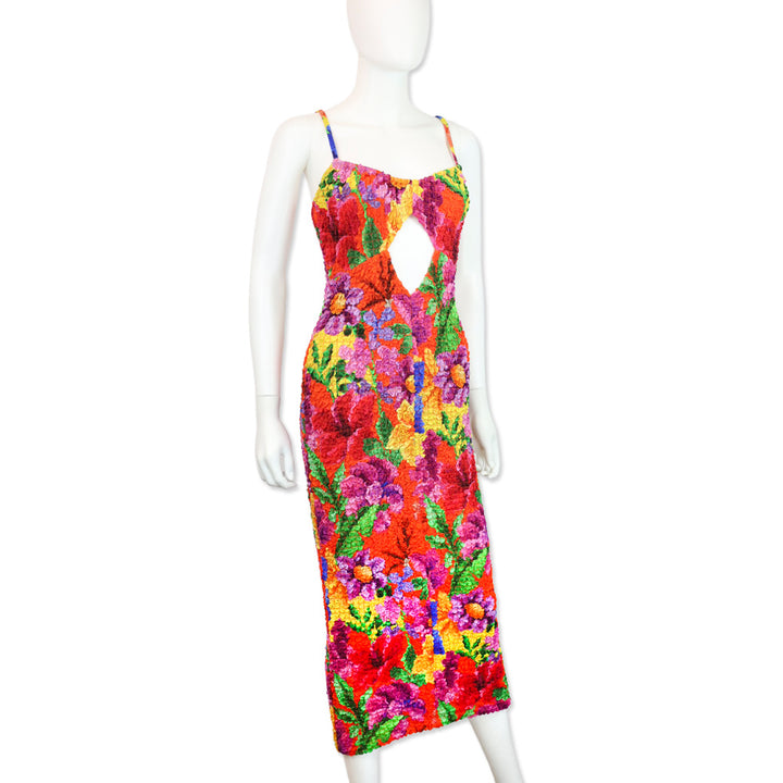 Mara Hoffman Multicolor Kimiko Cutout Printed Popcorn Tencel Lyocell Midi Dress