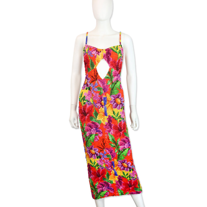 Mara Hoffman Multicolor Kimiko Cutout Printed Popcorn Tencel Lyocell Midi Dress