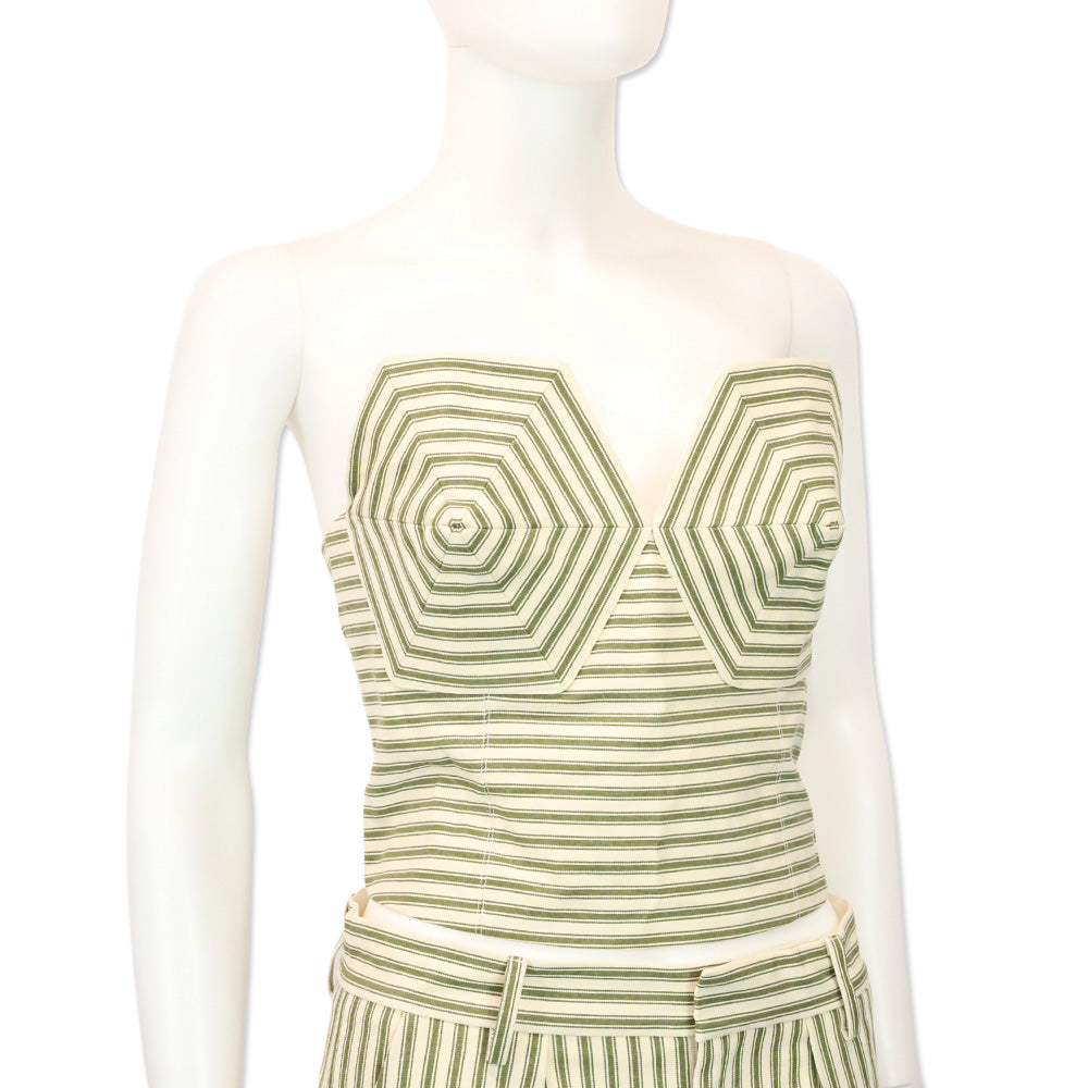 Mara Hoffman Suki Cream Olive Striped Bustier Top