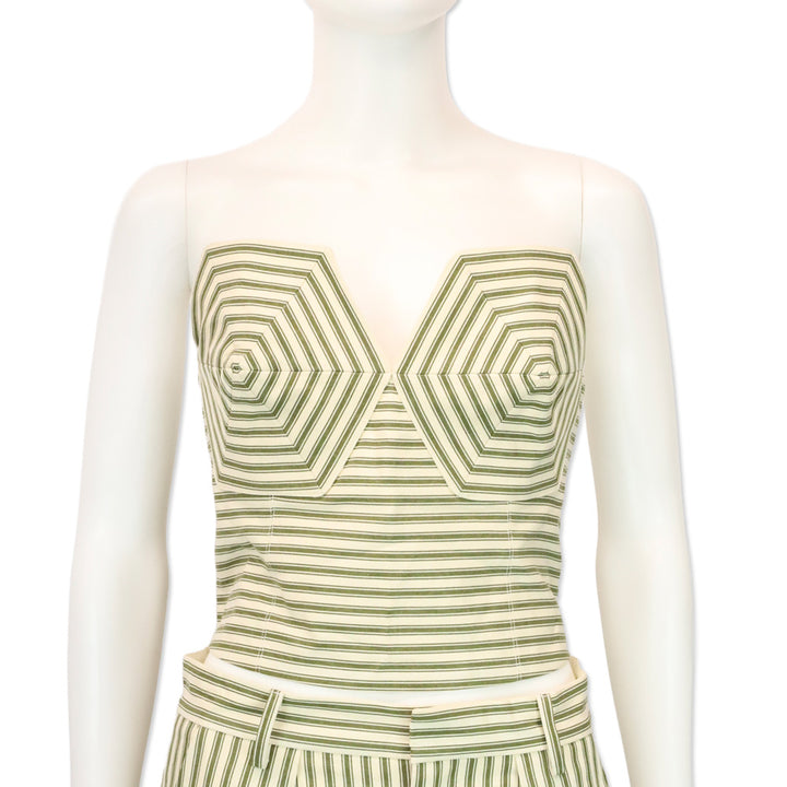 Mara Hoffman Suki Cream Olive Striped Bustier Top