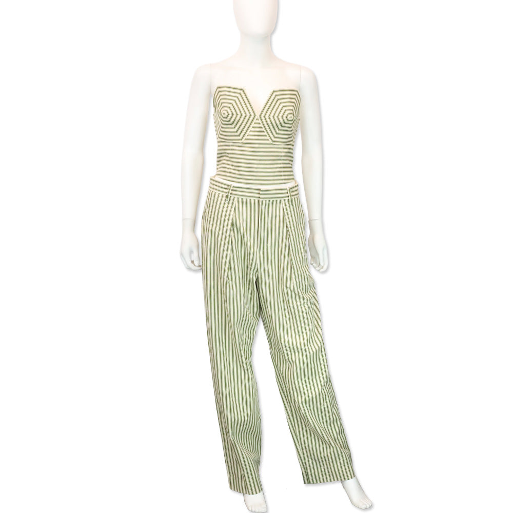 Mara Hoffman Suki Cream Olive Striped Bustier Top