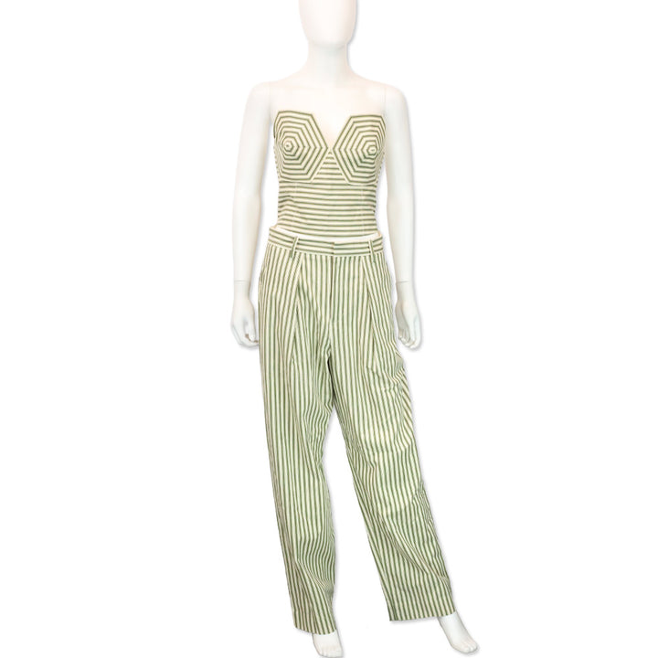 Mara Hoffman Suki Cream Olive Striped Bustier Top