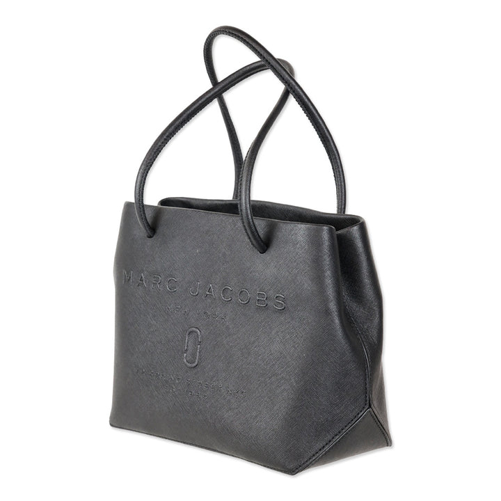 Marc Jacobs Black Leather Logo East West Shopper Tote Bag