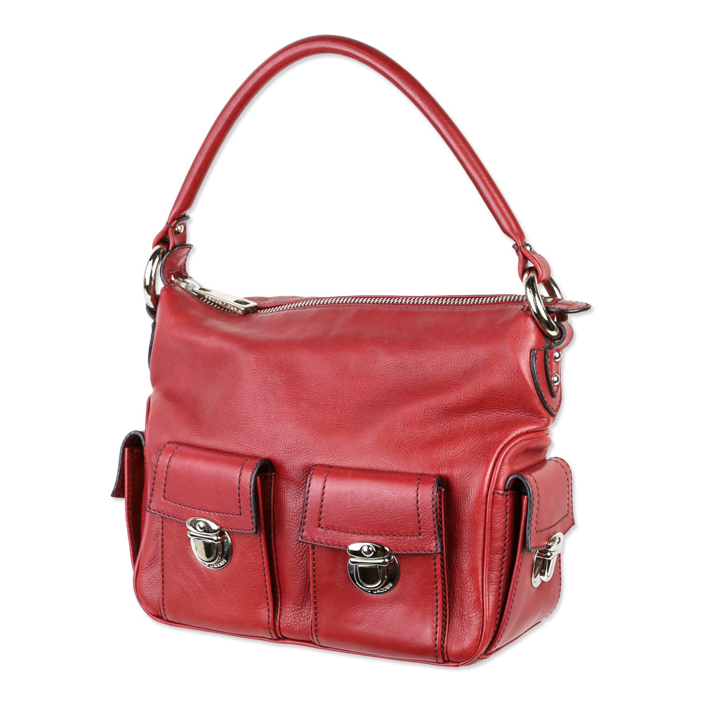 Marc Jacobs Blake Brick Red Leather Multi Pocket Hobo Bag